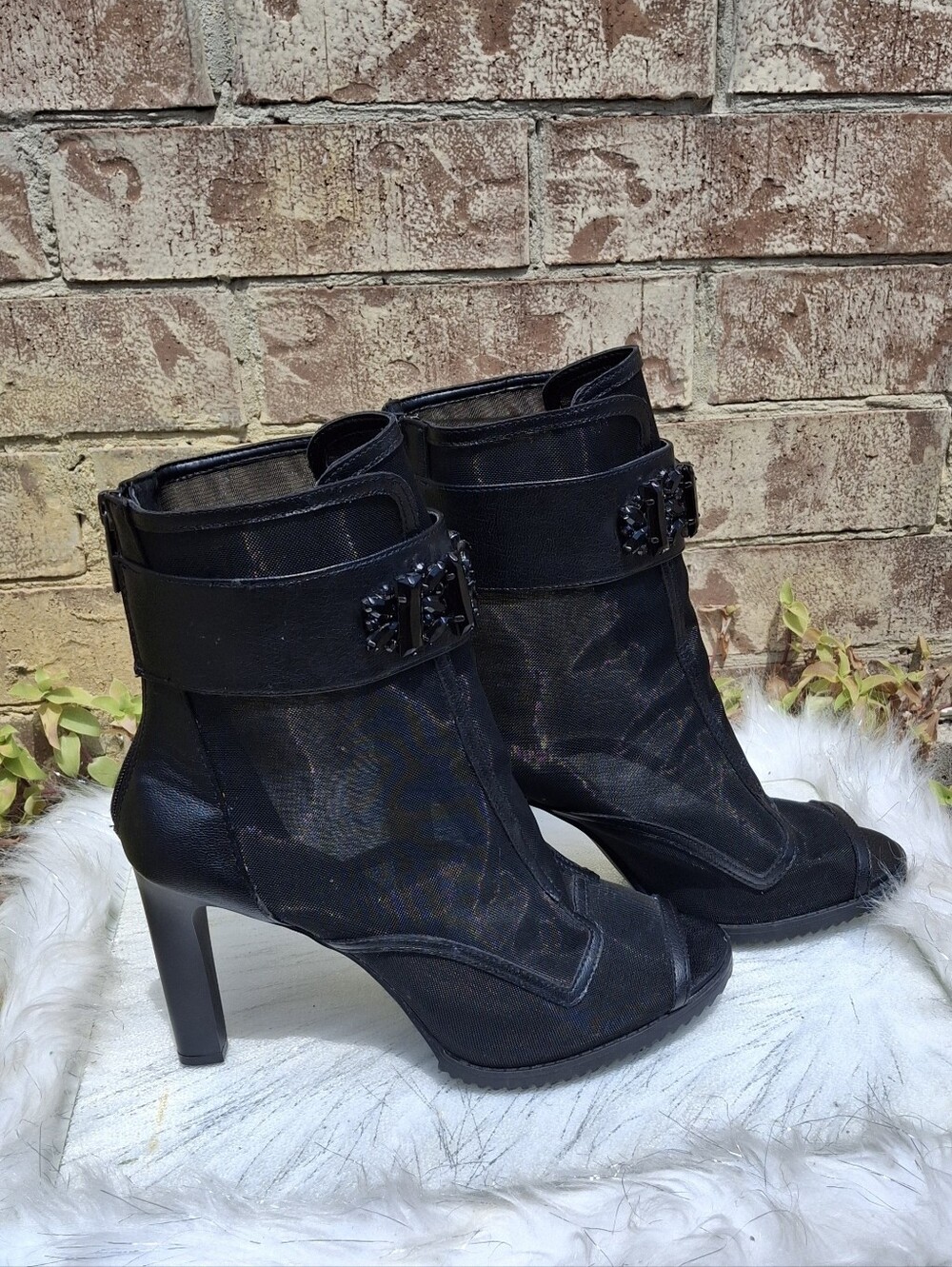 Karl Lagerfeld Black Sheer Mesh Jeweled Peep-Toe Stiletto Shoes Women Size 11 - Picture 5 of 16